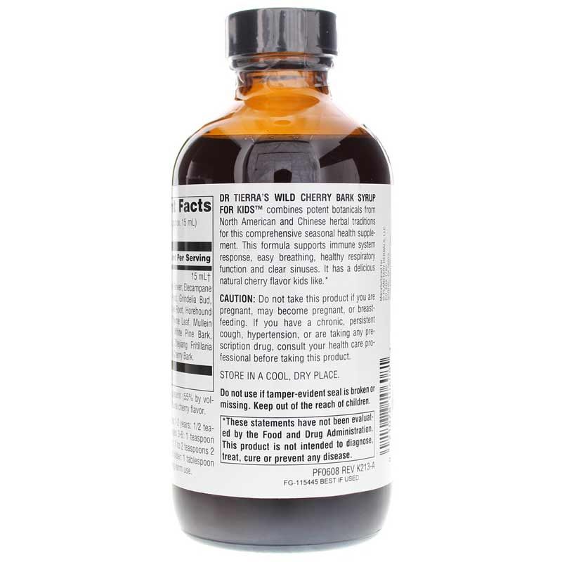 Dr Tierras Wild Cherry Bark Syrup for Kids, 8 Oz | Сироп из коры дикой вишни Dr Tierras для детей, 8 унций