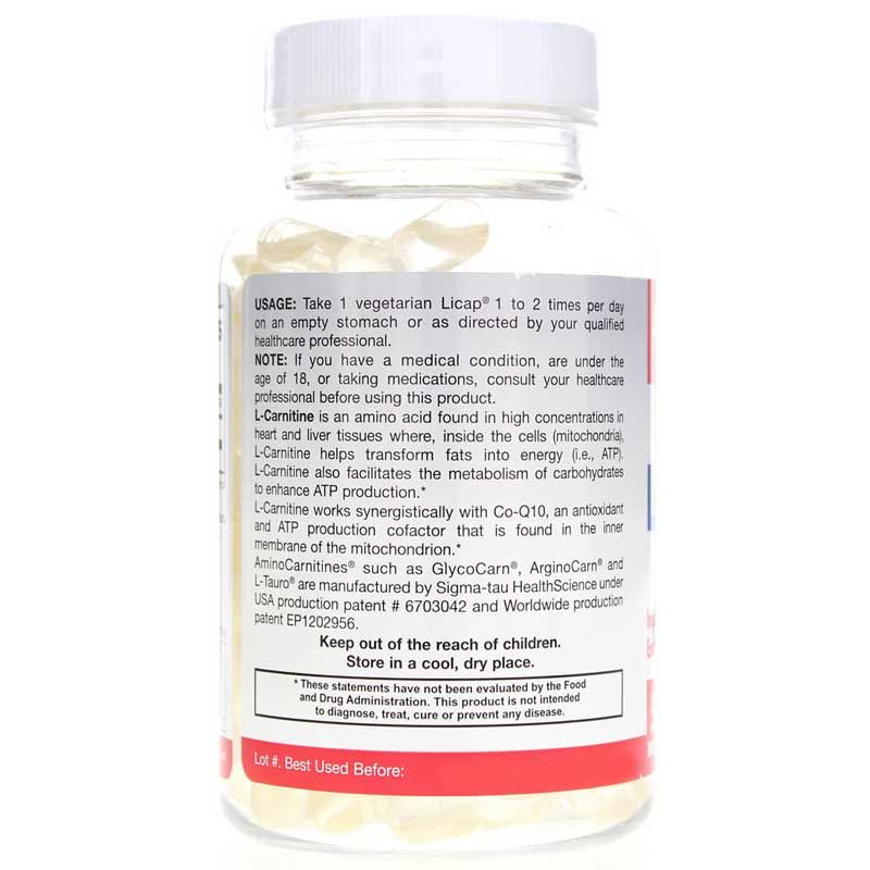 L-Carnitine 500 Mg Liquid Capsules, 100 Veg Licaps | L-карнитин 500 мг жидкие капсулы, 100 вег ликапс